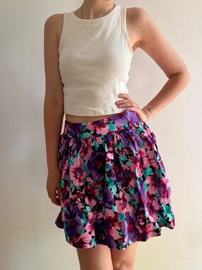 Lady Dutch High Society Retro Purple Floral Skater Mini Skirt - S